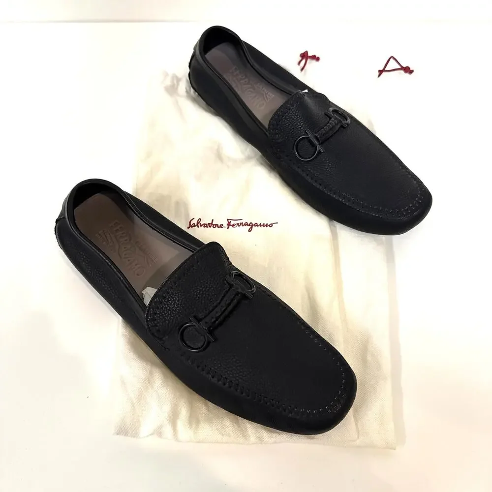 Salvatore FERRAGAMO Grandioso Black Leather Gancini Bit Driving Loafer 10.5 Shoe